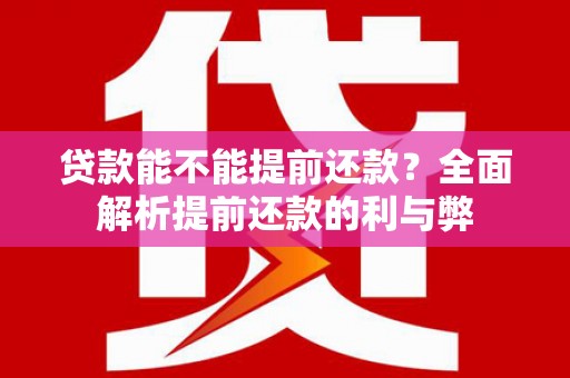 滨州贷款能不能提前还款？全面解析提前还款的利与弊